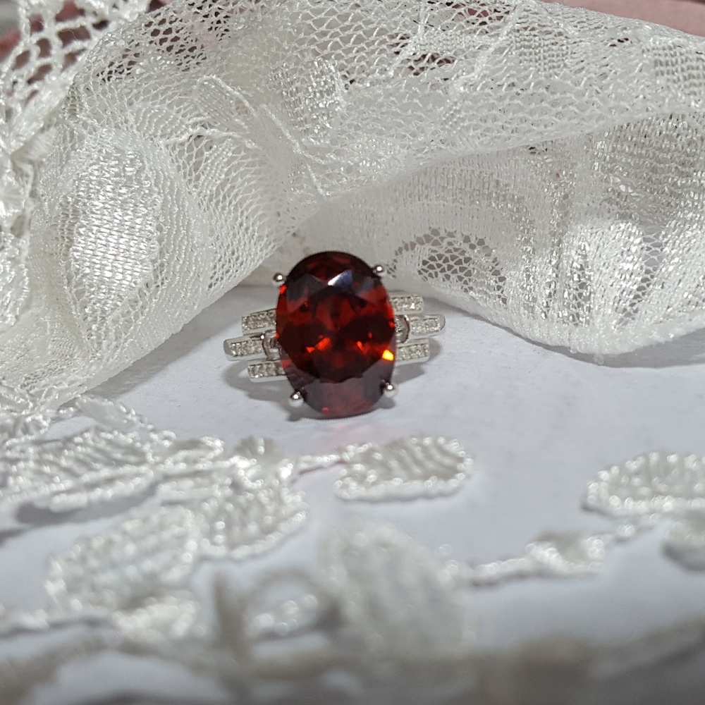 Garnet n White Cubic Zirconia Rhodium Plated S925 - Picture 6 of 8